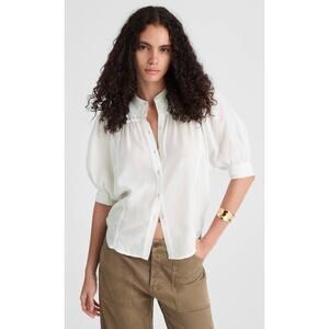 Madewell | NWt Embroidered Puff-Sleeve Band-Collar Shirt White | Sz 00